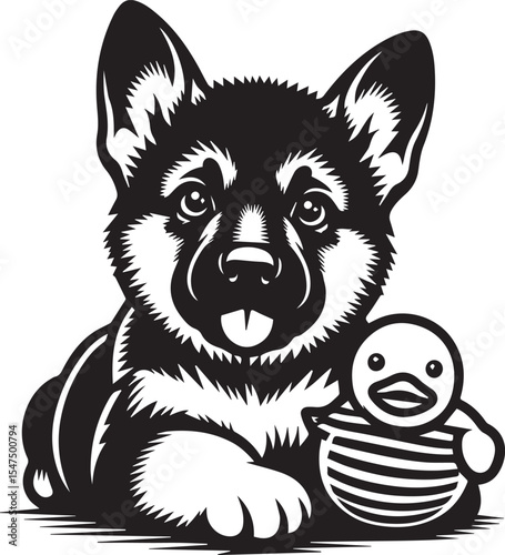 German Shepherd Dog Silhouette Vector | Black and White Illustration	