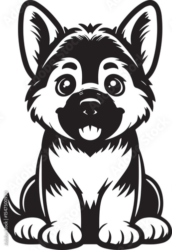 German Shepherd Dog Silhouette Vector | Black and White Illustration	