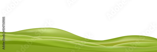 3d realistic cartoon green hills isolated on transparent background. Summer wide landscape design element with green grass. Minimal nature green composition with green fileds. Vector illustration.