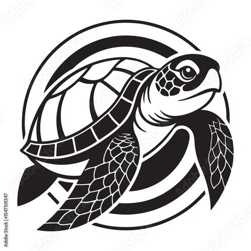 Sea Turtle Silhouette Tribal Design Marine Wildlife Vector Art
