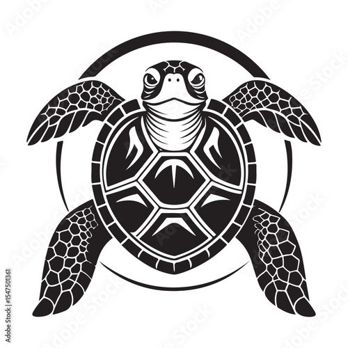 Sea Turtle Silhouette Tribal Design Marine Wildlife Vector Art
