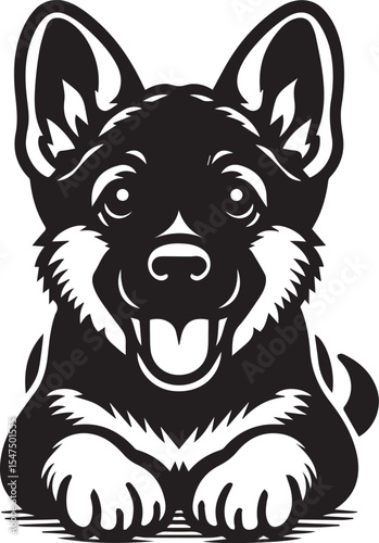 German Shepherd Dog Silhouette Vector | Black and White Illustration	