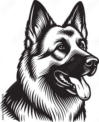 German Shepherd Dog Silhouette Vector | Black and White Illustration	