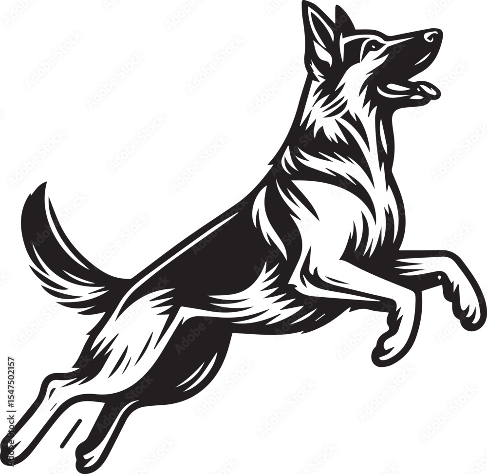 Fototapeta premium German Shepherd Dog Silhouette Vector | Black and White Illustration 