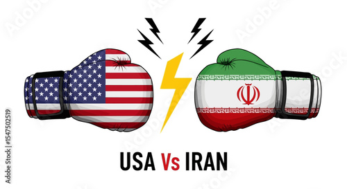 USA vs Iran Boxing Gloves Clash - International Relations Graphic