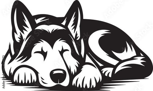 German Shepherd Dog Silhouette Vector | Black and White Illustration	