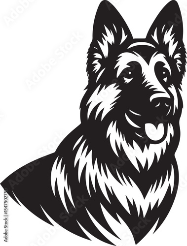 German Shepherd Dog Silhouette Vector | Black and White Illustration	