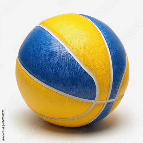 Round, yellow and blue basketball