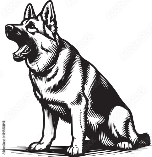 German Shepherd Dog Silhouette Vector | Black and White Illustration	