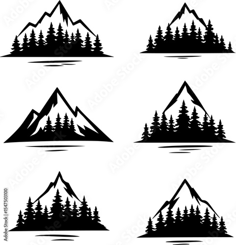  Pine Forest & Mountain Tree Silhouette Bundle