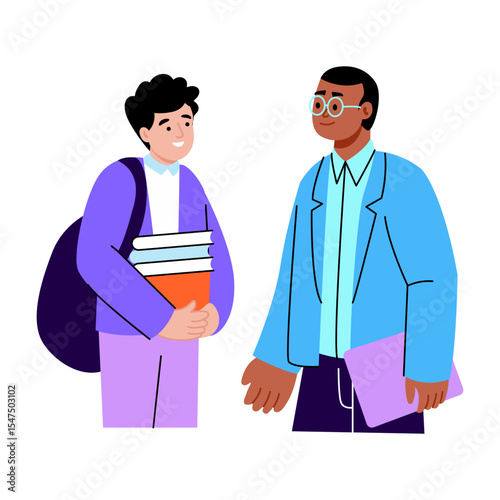 A flat style illustration showing student chatting
