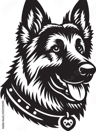 German Shepherd Dog Silhouette Vector | Black and White Illustration	