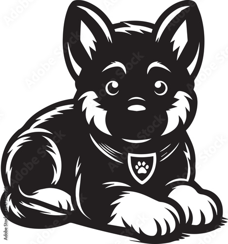 German Shepherd Dog Silhouette Vector | Black and White Illustration	