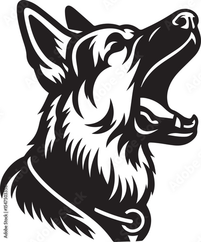 German Shepherd Dog Silhouette Vector | Black and White Illustration	