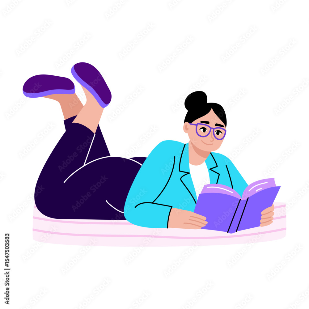Fototapeta premium A flat style illustration showing a student reading