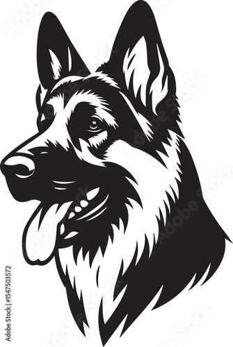 German Shepherd Dog Silhouette Vector | Black and White Illustration	