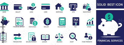 Financial Services Icon Set Banking, Money, Investment, Payment, Insurance Icons