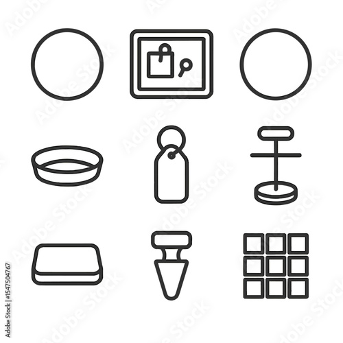 Cork Crafts Icon Set. Outline icon set of cork crafts collection: cork coaster, bulletin board, trivet round, planter bottom,