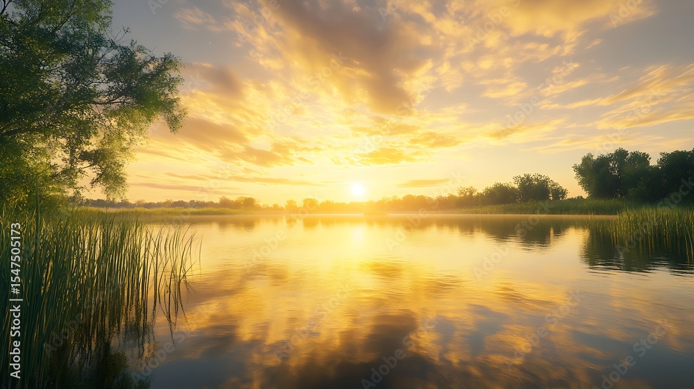 Obraz premium 宁静高山湖泊环绕连绵绿色森林丘陵高分辨率图片