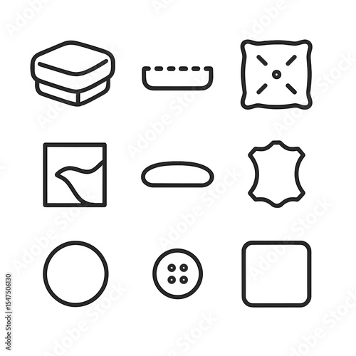 Ottoman Construction Icons. Outline icon set of ottoman construction: cushion, stitching, tufted, leather, fabric, padding, button