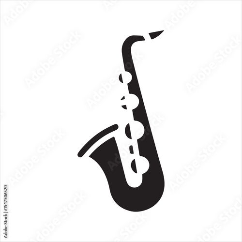 Saxophone icon vector. Simple black silhouette of a musical instrument for jazz or classical music themes. Isolated graphic symbol