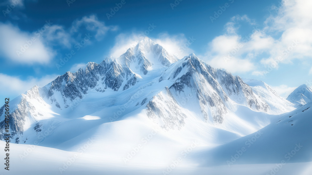 a majestic snow-covered mountain peak glowing under the morning sun with a vibrant clear blue sky in the background a majestic snow-covered mountain peak glowing under the morning sun with a vibrant clear blue sky in the background