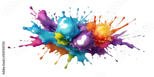 Colorful artistic watercolor paint splashes and blot stains on a white background