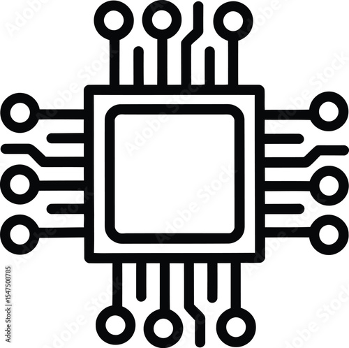 Minimal Line Microchip Processor Vector Icon for Technology and Electronics