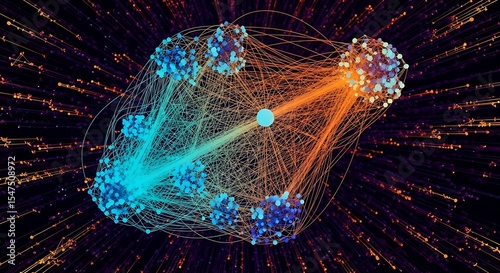 Abstract Network Visualization Interconnected Nodes and Data Streams