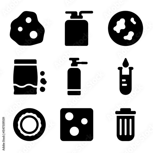 Hard Water Icon Set. Solid, filled icons set of hard water effects and treatment: mineral deposit, water