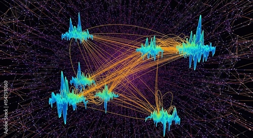 Abstract Network Visualization Interconnected Data Points and Flowing Connections