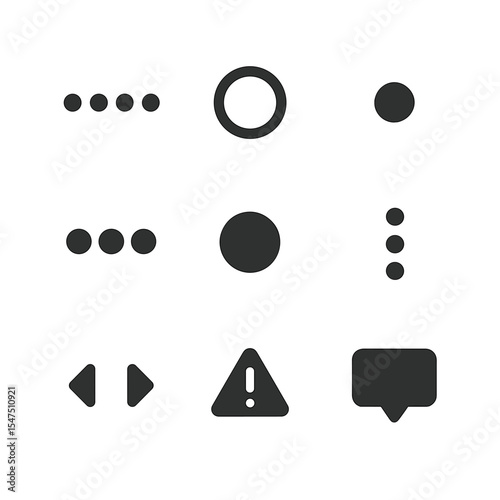 Modern Dot Icons. Solid, filled icons set of user interface dot elements: loading dots, pagination circle,