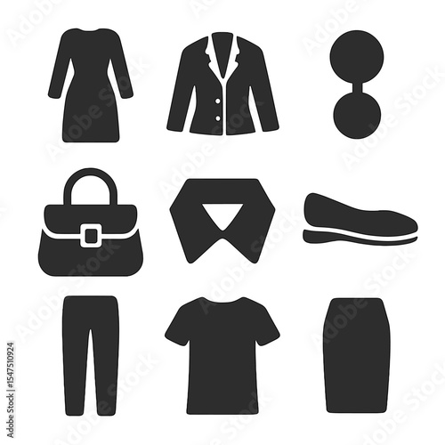 Minimalist Icon Set. Solid, filled icons set of minimalist professional style: monochrome outfit, clean