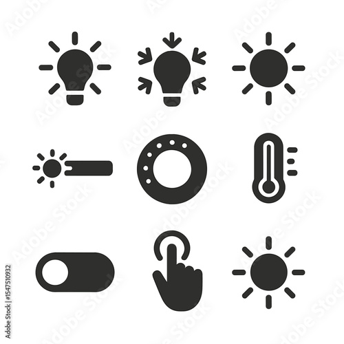 Modern Mirror Light Icons. Solid, filled icons set of light settings for mirrors: warm light, cool light,