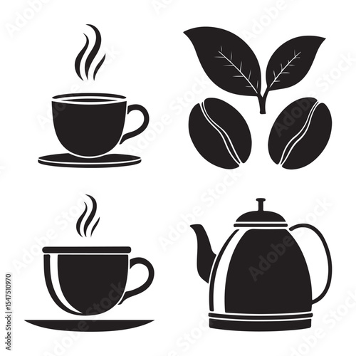 Coffee Silhouette Clip-art Bundle Hot Drinks, Mugs, Beans & Kettle Icons