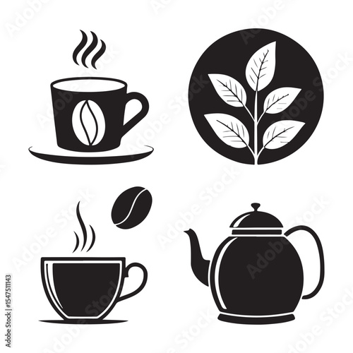 Coffee Silhouette Clip-art Bundle Hot Drinks, Mugs, Beans & Kettle Icons
