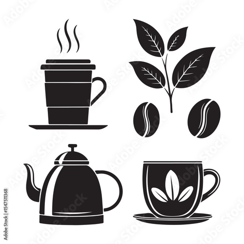 Coffee Silhouette Clip-art Bundle Hot Drinks, Mugs, Beans & Kettle Icons
