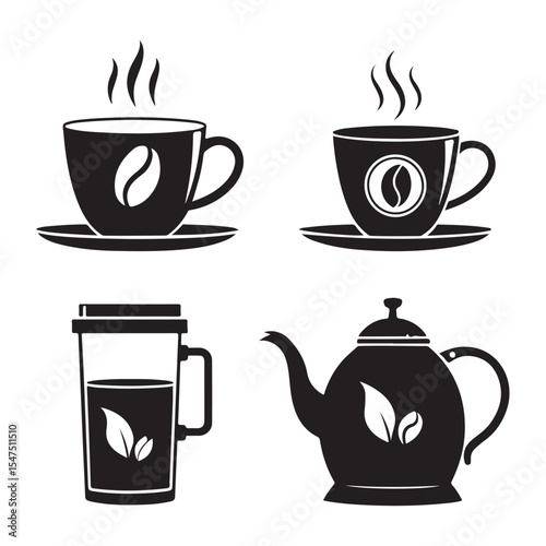 Coffee Silhouette Clip-art Bundle Hot Drinks, Mugs, Beans & Kettle Icons