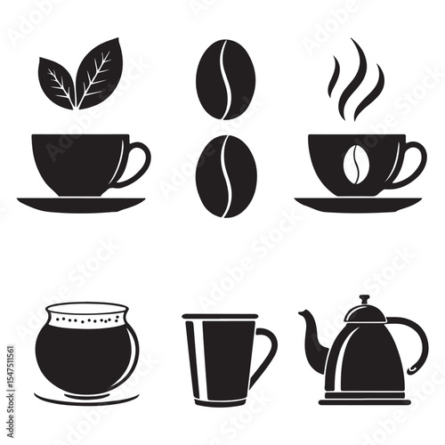 Coffee Silhouette Clip-art Bundle Hot Drinks, Mugs, Beans & Kettle Icons