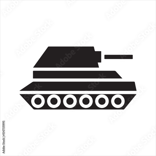 Tank icon vector. Military army vehicle silhouette. Simple black graphic symbol for war or combat, isolated on white background