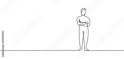 Single Line Drawing of Man Standing with Arms Crossed