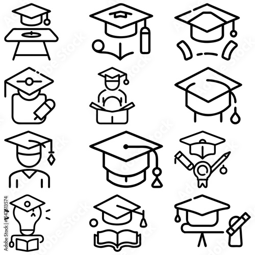 Collection of line art clock icons depicting time management and productivity concepts in various arrangements
