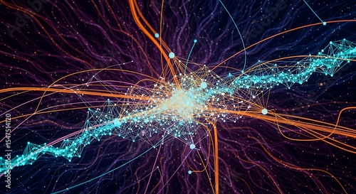Abstract Network Interconnected Lines and Nodes in Vibrant Colors