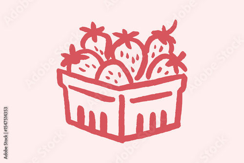 strawberries in box bold sketch vector illustration