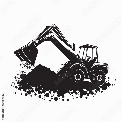 Wheel Loader Vector. Black and white Wheel Loader Vector Image on white background.