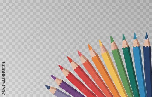 Colorful crayon colored pencil set png. Back to school concept with colorful crayons on isolated transparent background. Vector multicolored pencils illustration