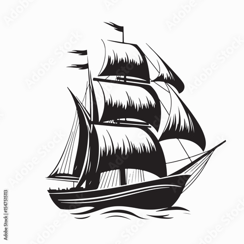 Schooner Definition Vector Art, Icons, and Graphics Isolated on white background.