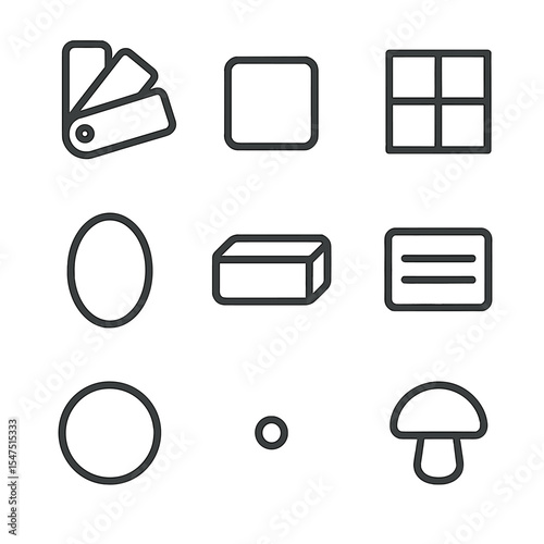 Neutral Palette Icons. Outline icon set of neutral color palettes: beige swatch, taupe sample, gray tile, ivory oval, cream block,