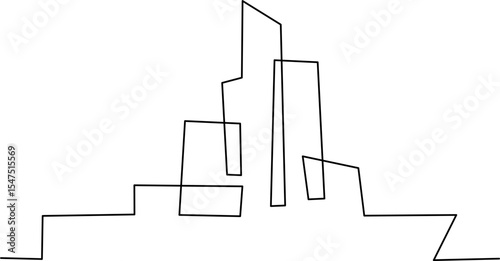 Abstract  continuous line drawing of a city skyline with geometric buildings. Minimalist urban silhouette ideal for modern design, architecture themes, or logo concepts.