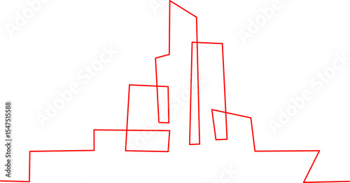 Abstract  continuous line drawing of a city skyline with geometric buildings. Minimalist urban silhouette ideal for modern design, architecture themes, or logo concepts.